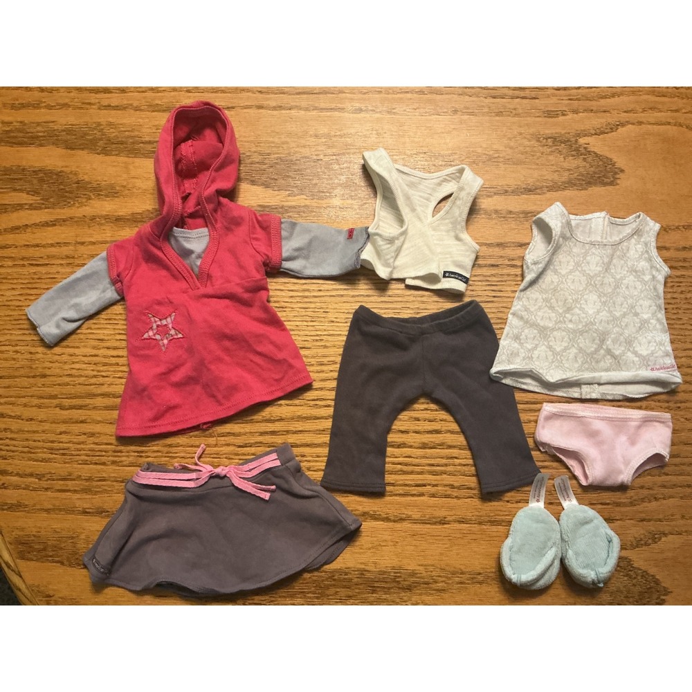 American Girl Doll Clothes Lot Pink Hoodie Skirt Leggings Slippers 18 Inch Doll